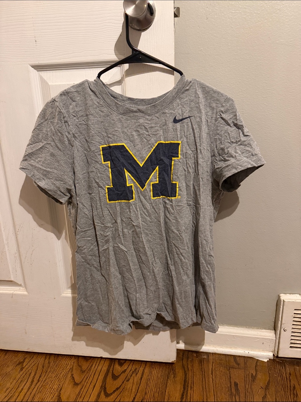 Nike Gray Short Sleeve Tee with Navy and Yellow M Logo